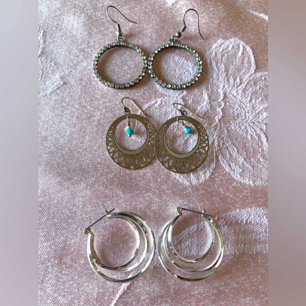 Vintage Set of 3 Pair of Silver Plated Earrings